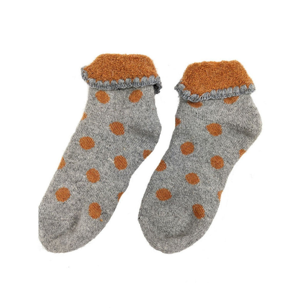 Grey cuff socks with orange spots, for children, size 10-13 