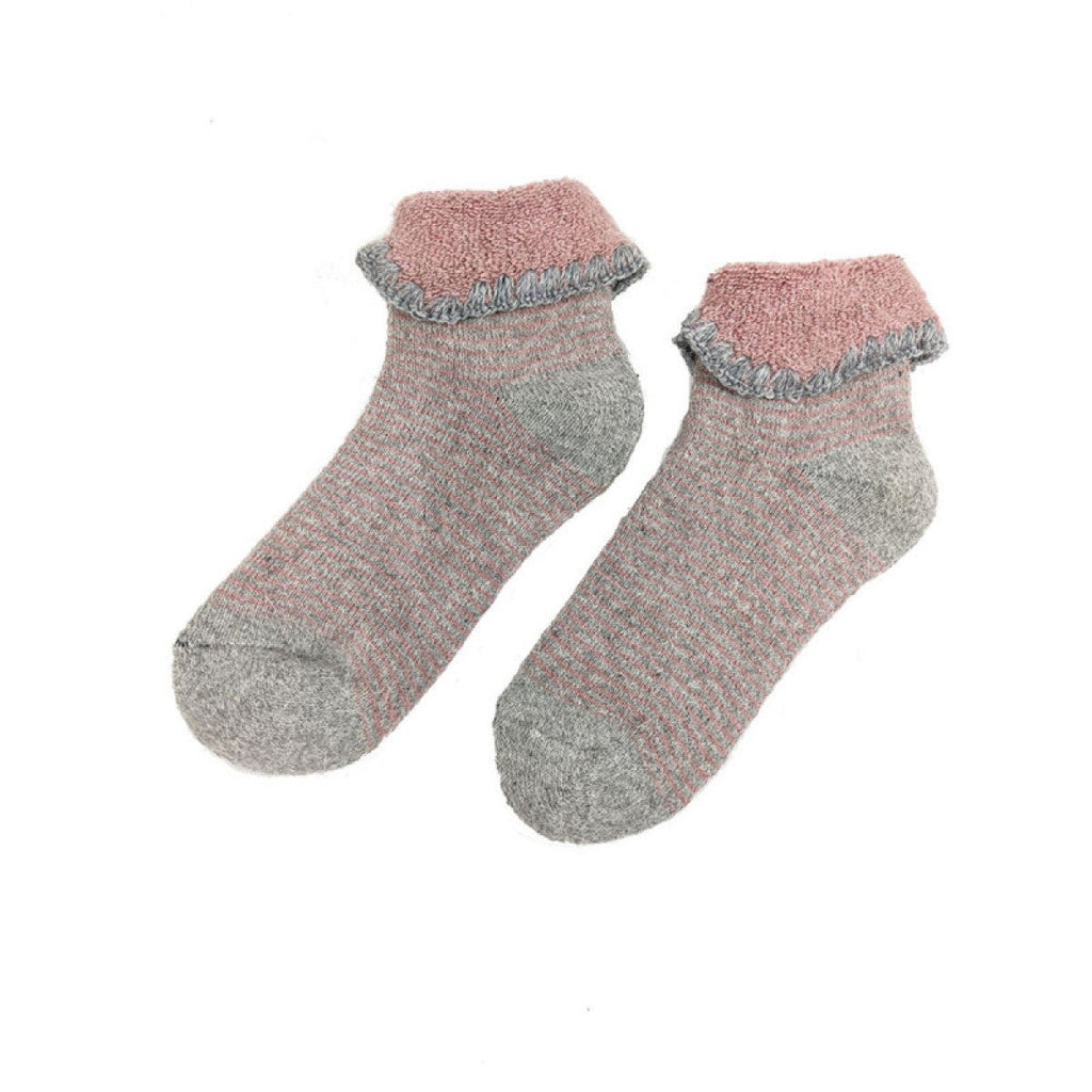 Grey with pink stripes and cuff Cuff Socks For Children size 10-13 UK