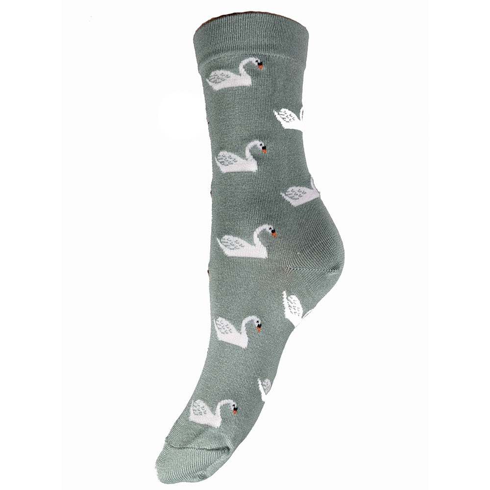Pale blue bamboo socks with white swans, size 4-7
