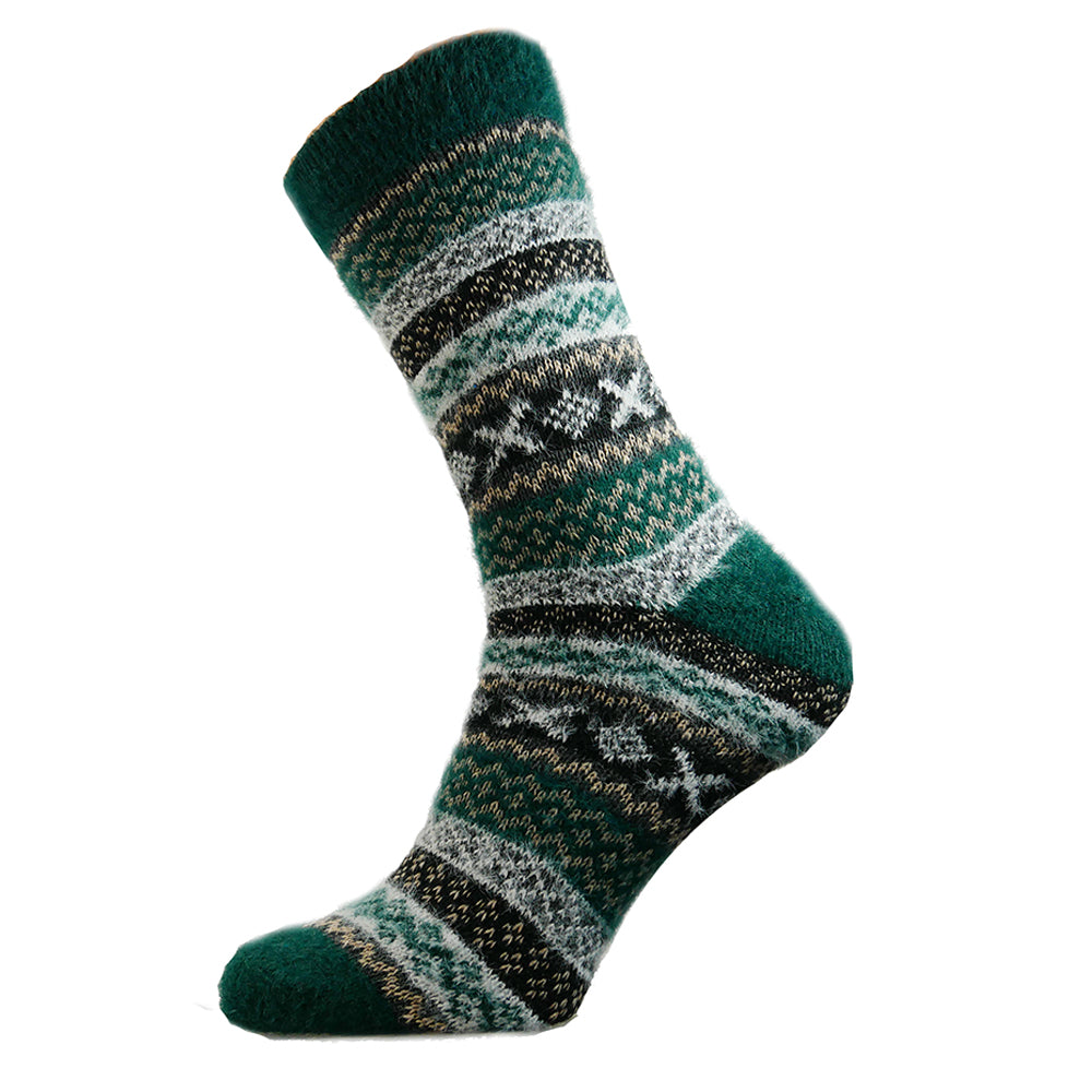 Green and White Scandi patterned wool blend socks
