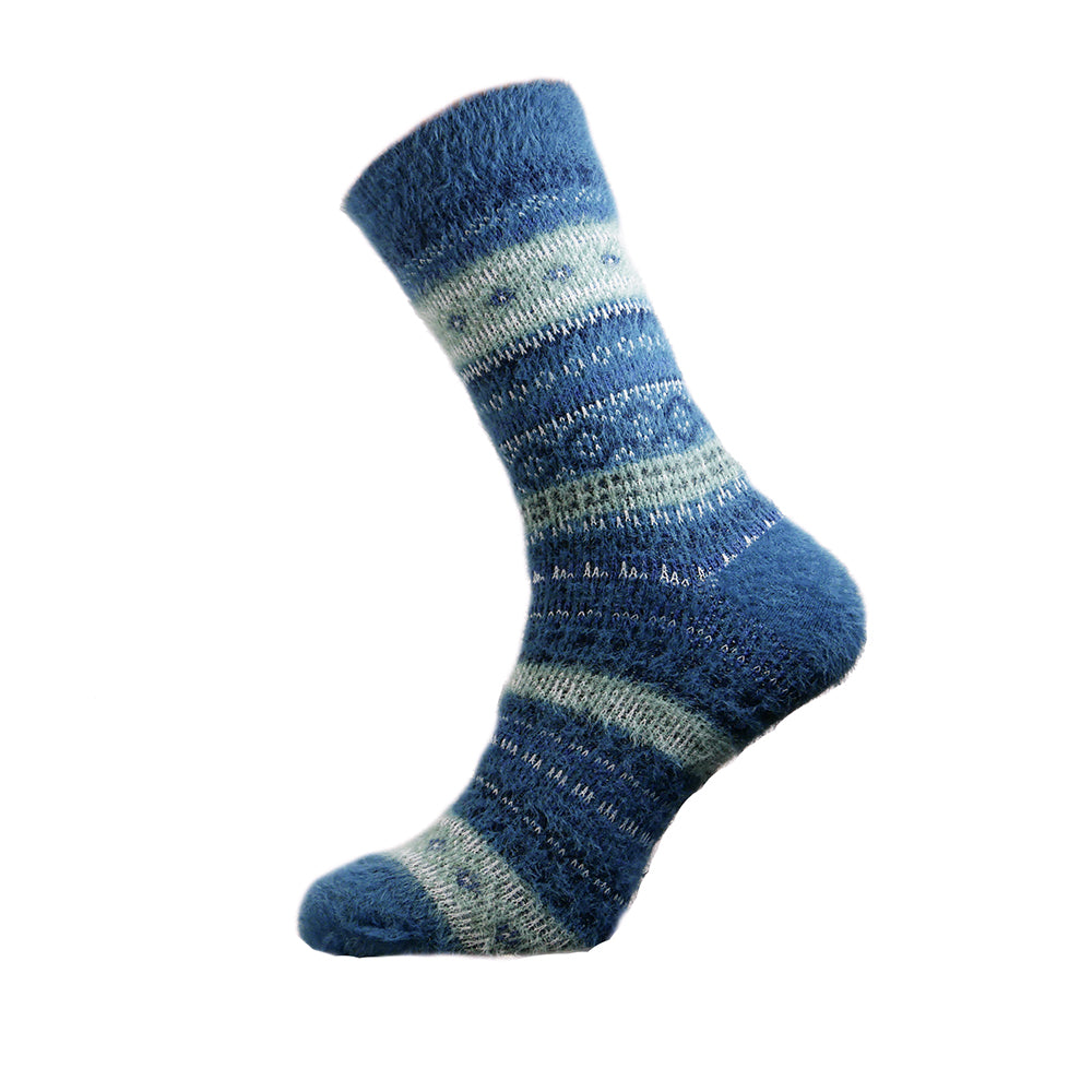 Blue and Green Scandi patterned wool blend socks