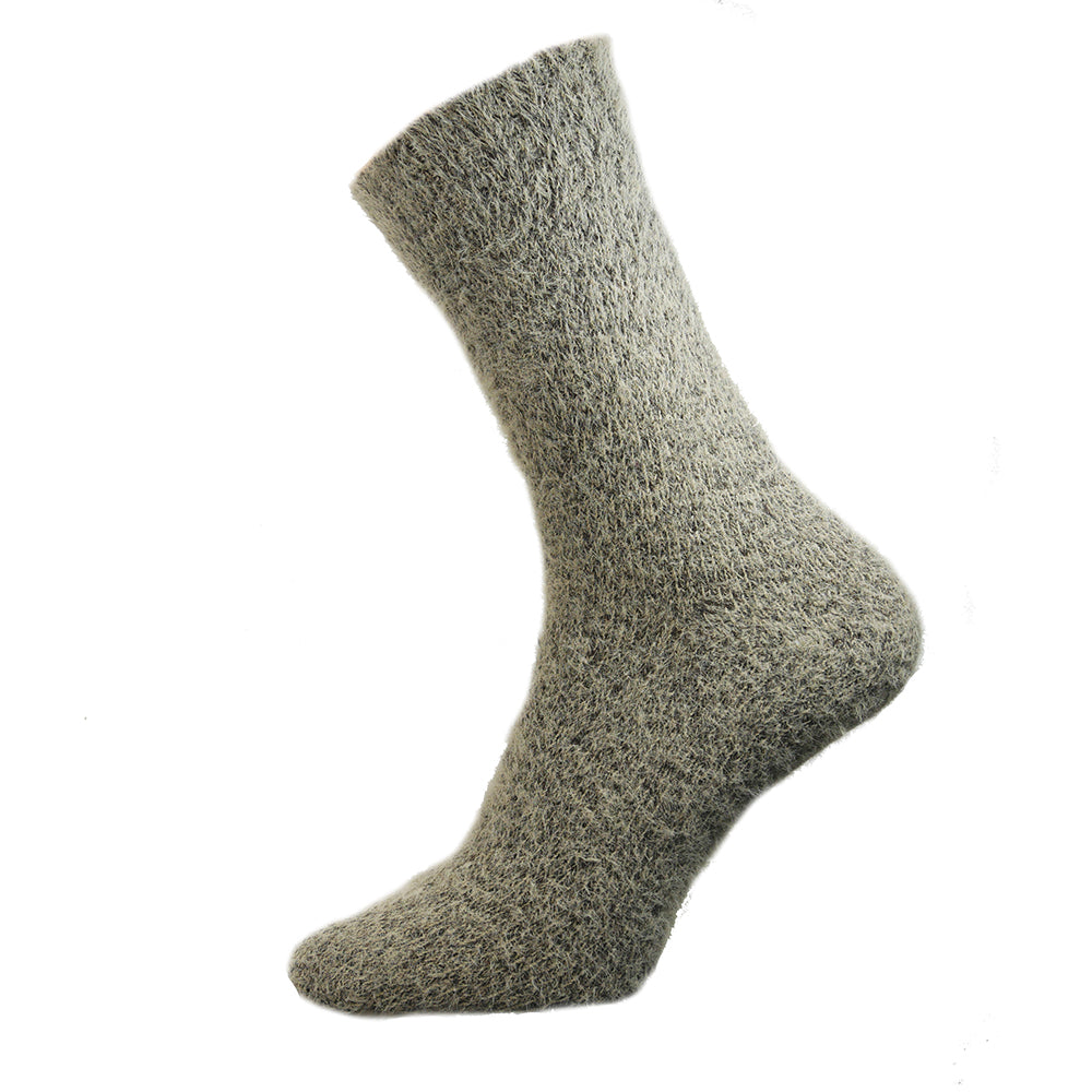 Brown plain wool blend socks with ribbed cuff