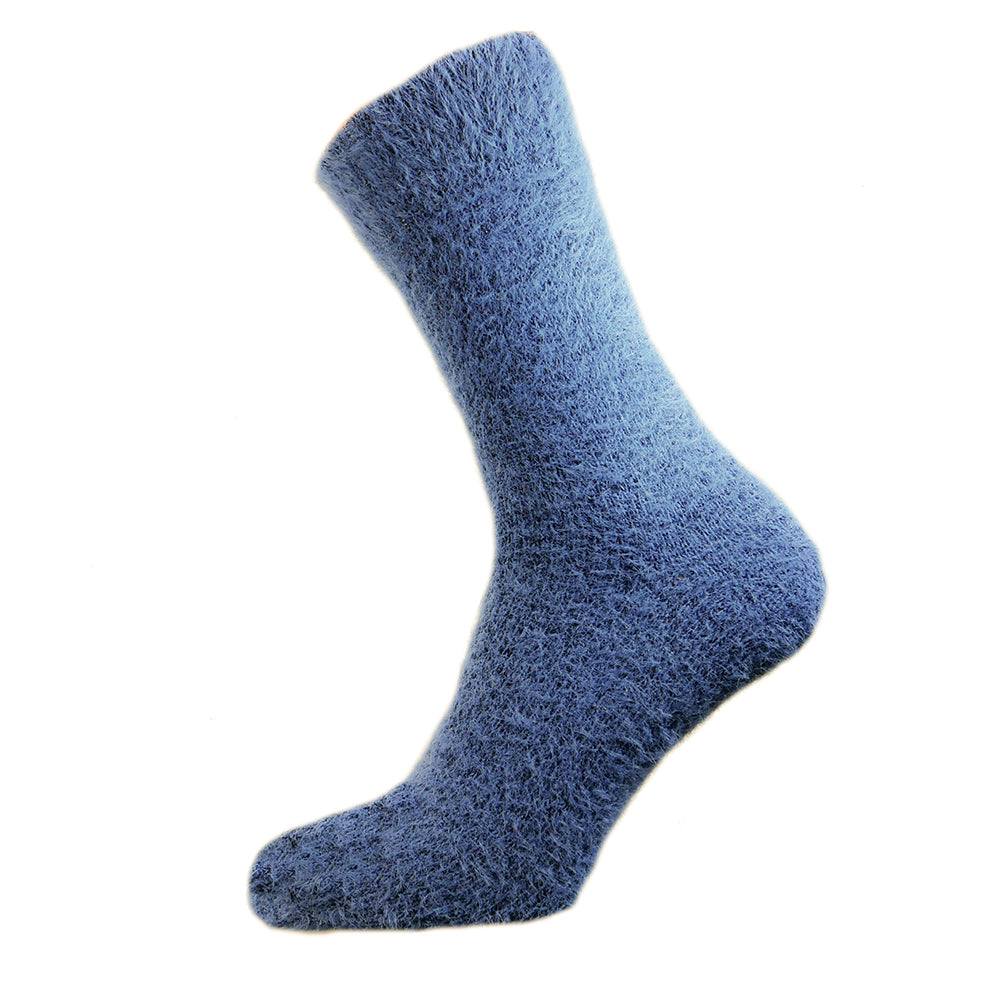 Blue plain wool blend socks with ribbed cuff