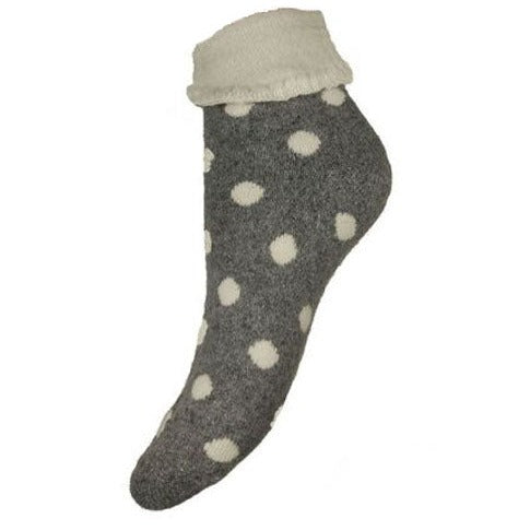 Grey Cuff Socks With White Spots and cuff, bed socks Size 4-7