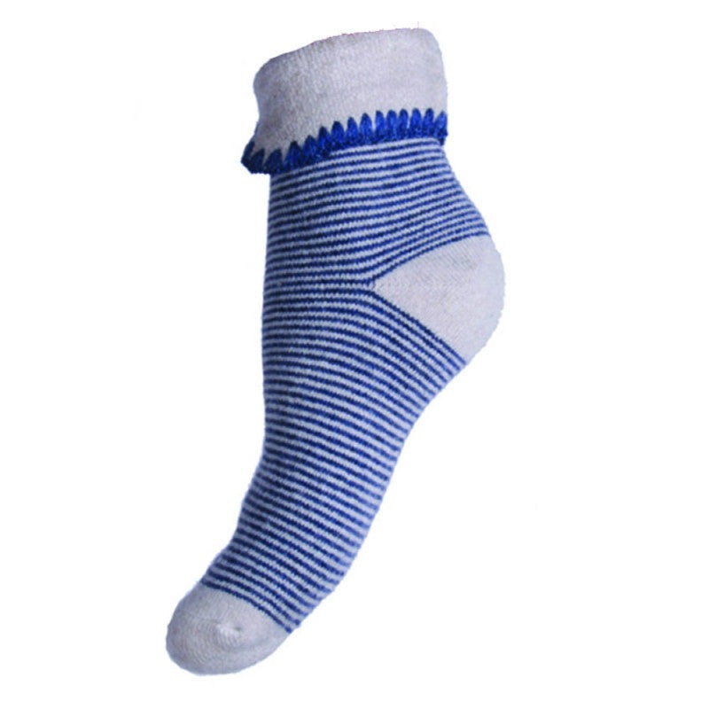 Cream cuff socks with blue stripes, bed socks size 4-7