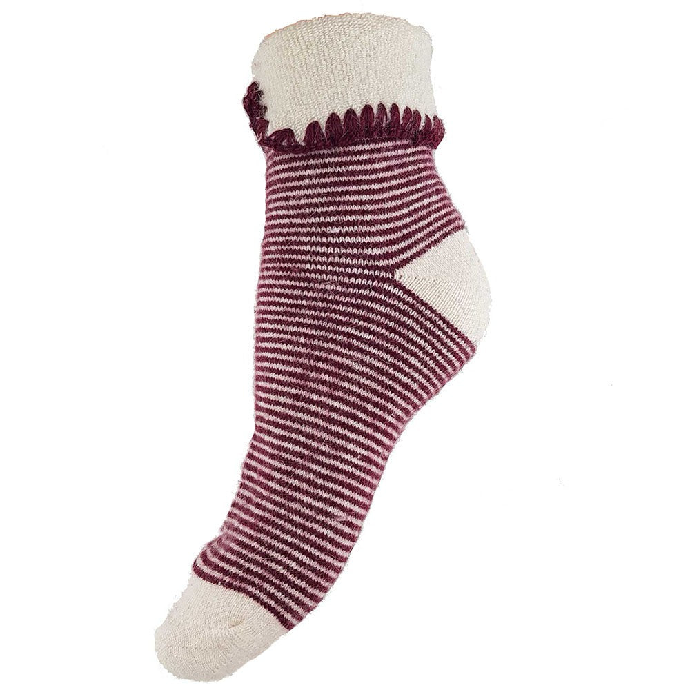 Cream cuff socks with dark red stripes, bed socks size 4-7