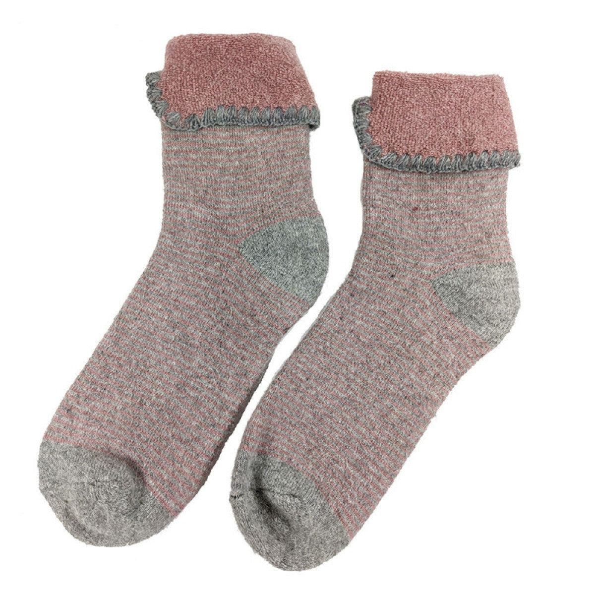 Grey and pink striped cuff socks, bed socks size 4-7