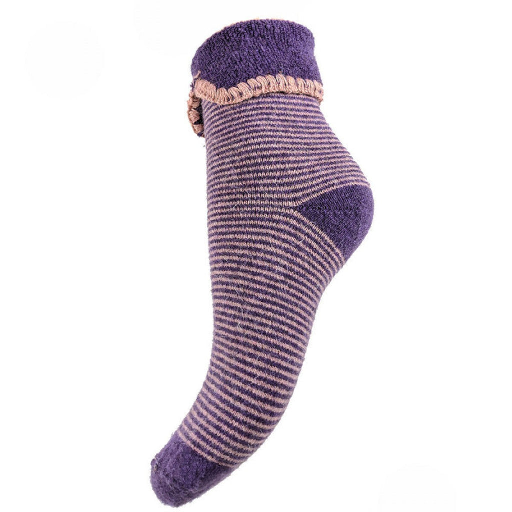 Purple cuff socks with pink stripes, ladies bed socks size 4-7