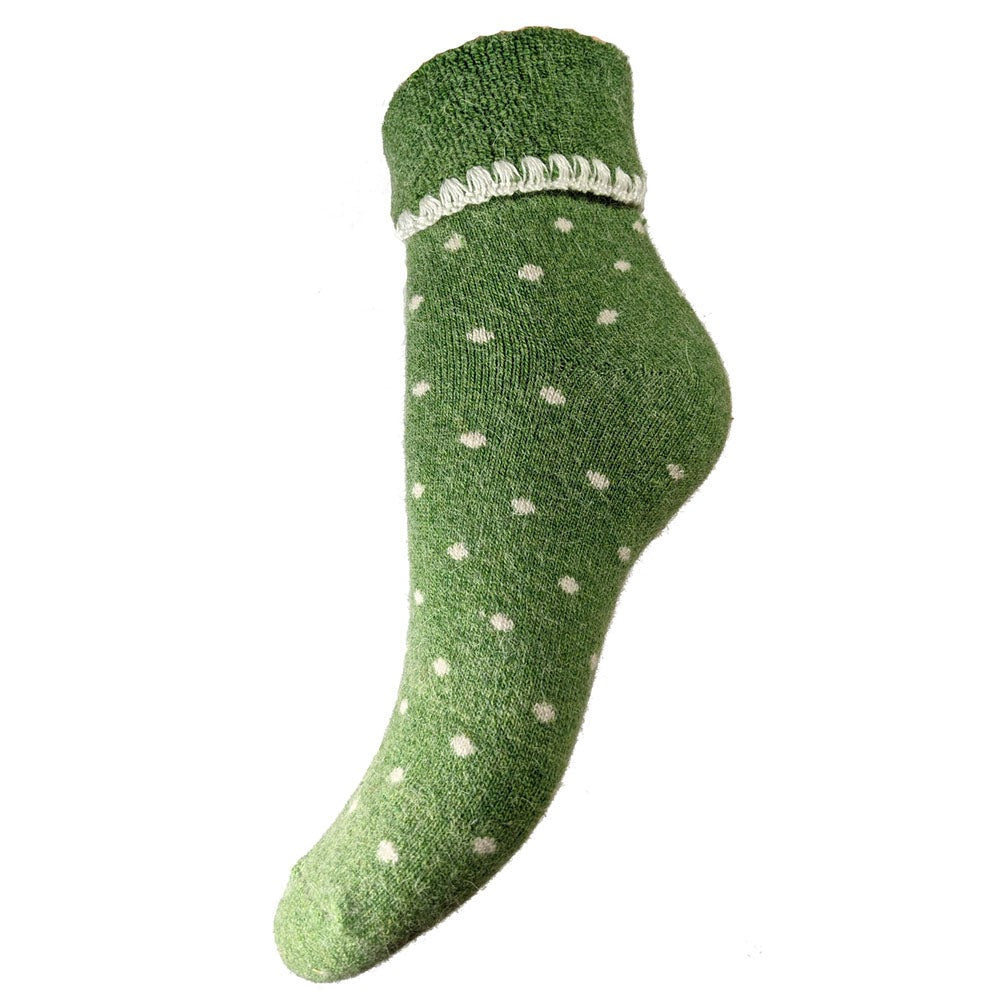 Green cuff socks with cream dots ladies bed socks size 4-7