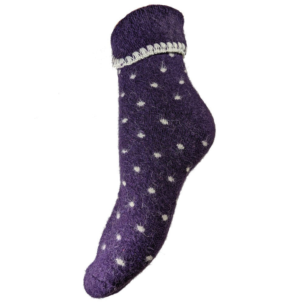 Purple Cuff Socks with Cream Dots, ladies bed socks size 4-7 Size 4-7