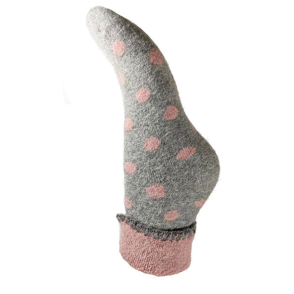 Grey Cuff Socks with Pink Spots