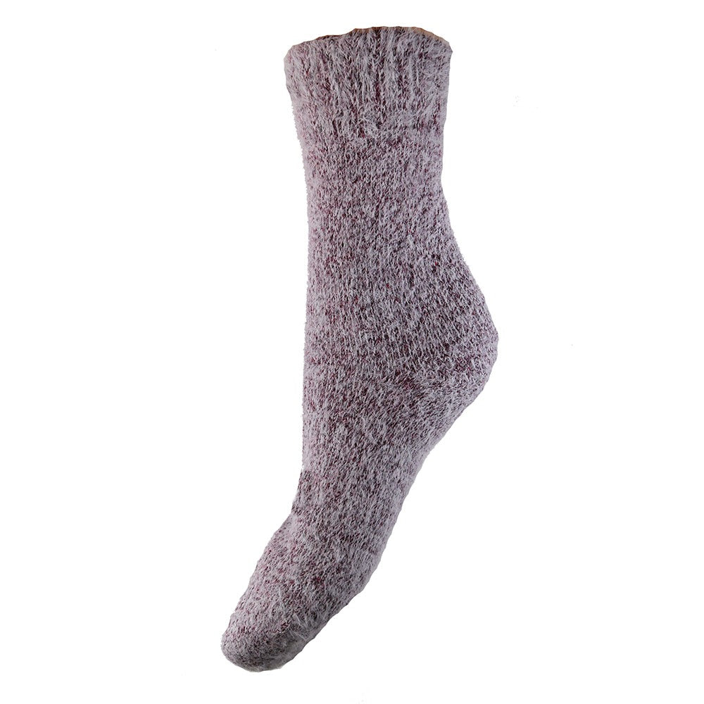 Purple Fluffy wool blend sock size 4-7 UK