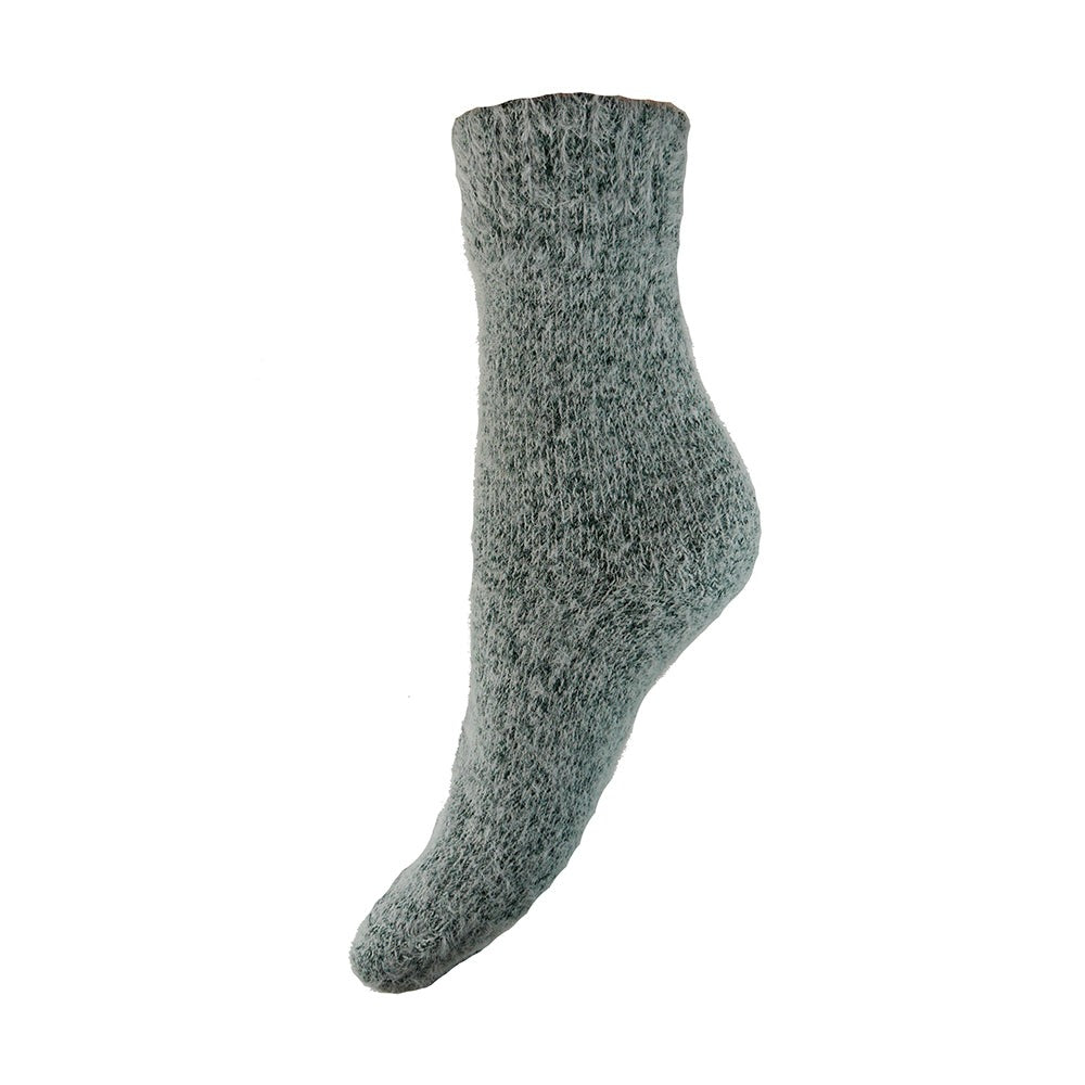 Grey green fluffy socks with ribbed cuff size 4-7 UK