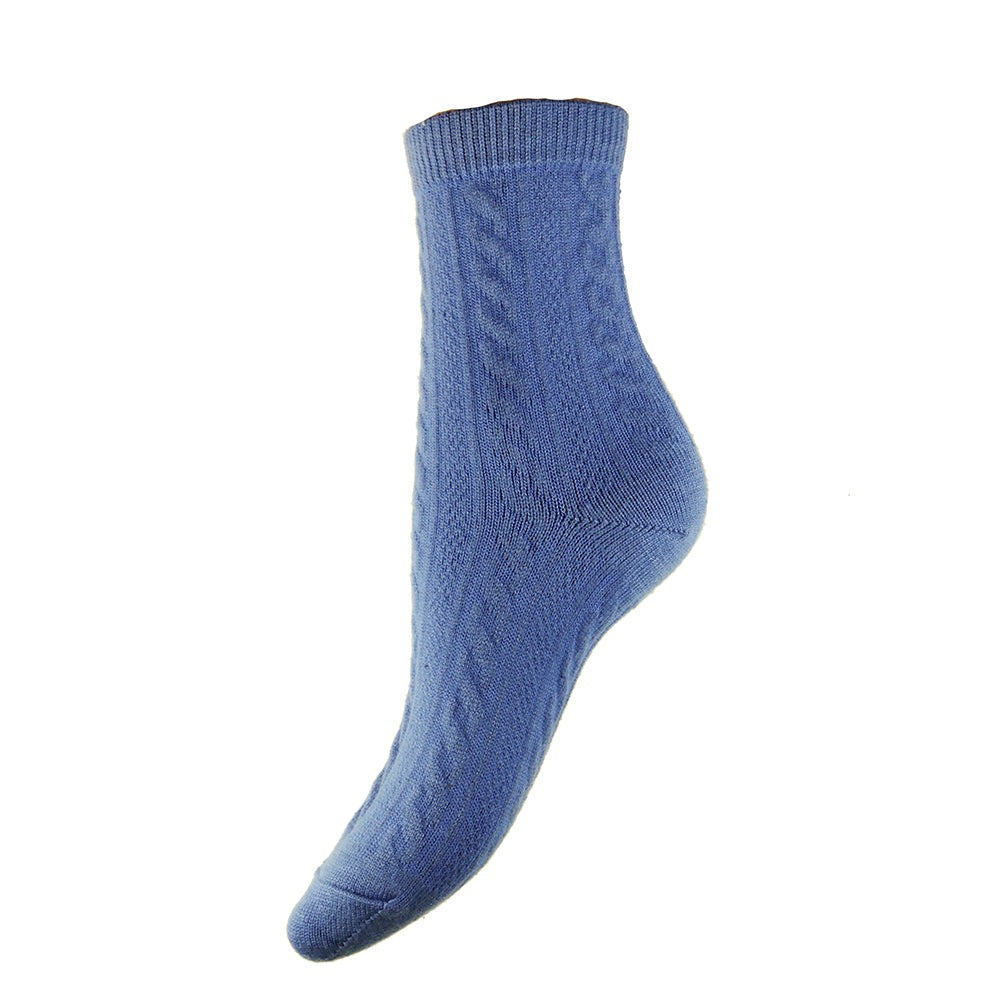 Bright blue cable knit wool blend sock size 4-7 uk