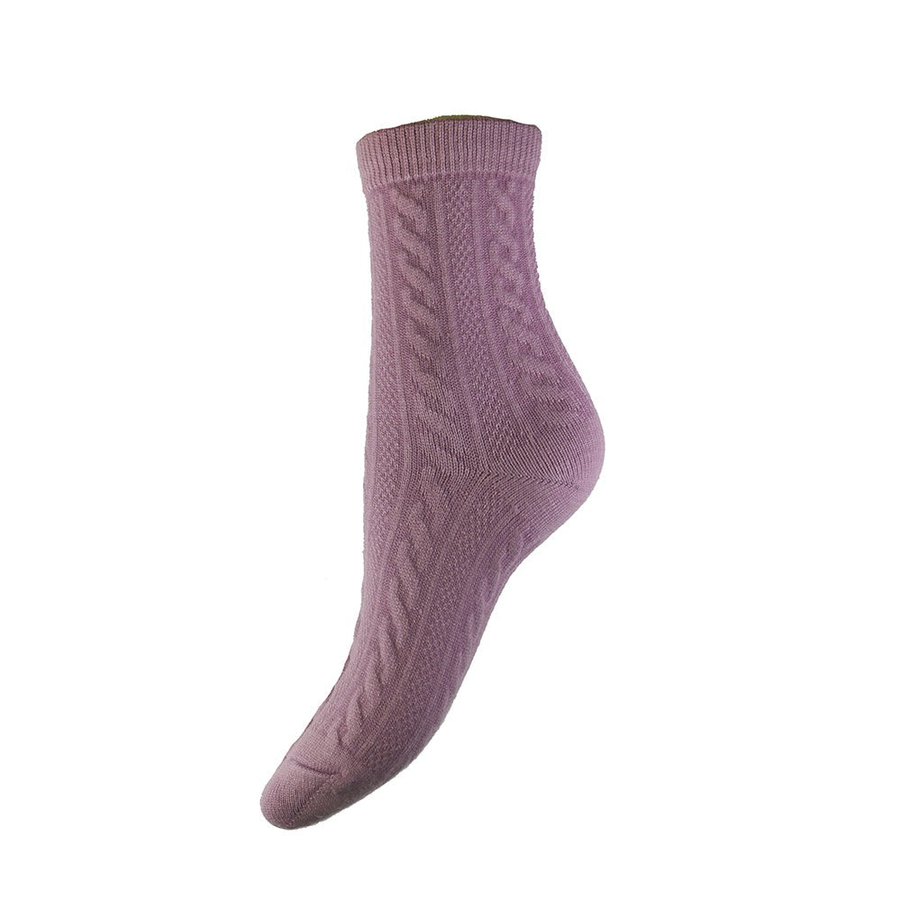 Bright purple cable knit wool blend sock size 4-7 UK