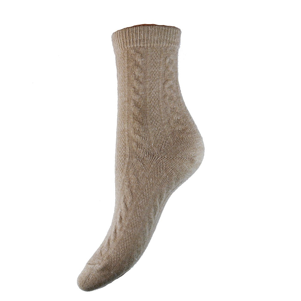 Cream cable knit wool bland sock, size 4-7 UK