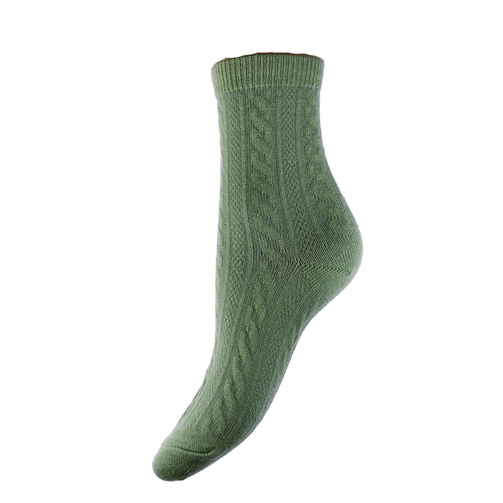 Bright lime green cable knit wool blend sock size 4-7 UK