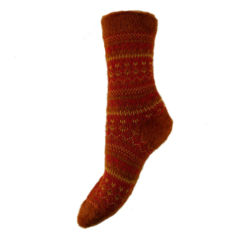 Orange Fairisle patterned soft wool blend sock size 4-7 UK
